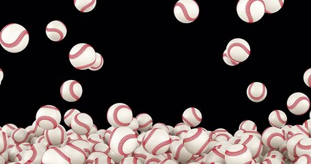 Wall Mural - Baseball balls falling and fill the screen. 3D animation on transparent background