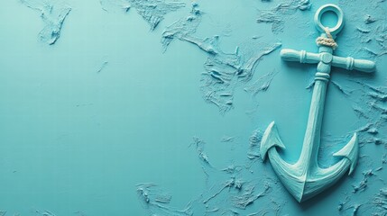 Aufkleber - Nautical anchor on a textured blue background with ample copy space for text. Generative AI