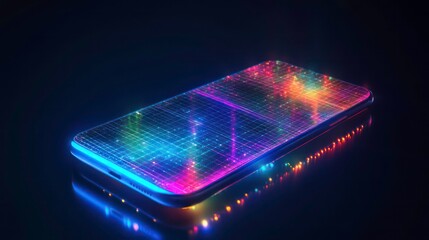 Aufkleber - Futuristic smartphone with vibrant data stream visualization on screen.