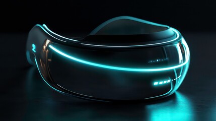 Aufkleber - Futuristic sleek glasses with glowing cyan accents on dark background.