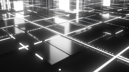 Aufkleber - Abstract dark background with glowing lines and reflective surfaces.
