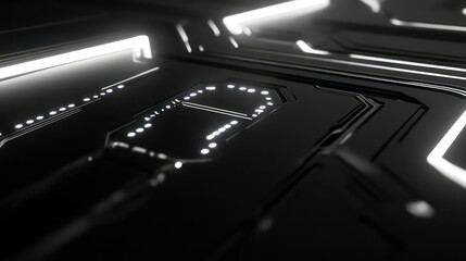 Aufkleber - Abstract dark metallic surface with glowing lines and circuit board design.