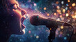 © Qaqas - The singer sings into the microphone. The singer is made up of particles.