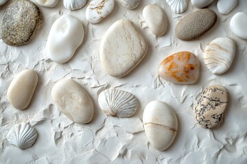 Wall Mural - smooth, polished stones and shells create serene, natural patter