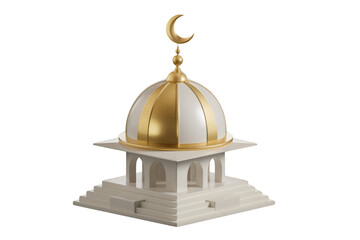 Aufkleber - 3D render of a miniature mosque with a golden dome and crescent moon. background removed