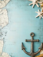 Poster - Nautical map with anchor and marine elements featuring ample space for personalized text. Generative AI