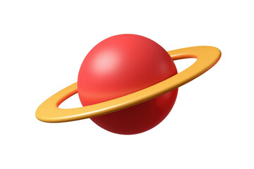 Aufkleber - A simple 3D render of a red planet with a yellow ring, isolated on white background. background removed