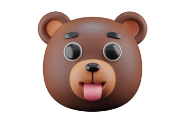 Aufkleber - Playful 3D brown bear emoticon with a big tongue sticking out. background removed
