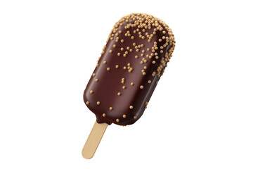 Poster - Chocolate ice cream bar covered in caramel sprinkles on a wooden stick. background removed