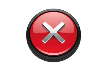 Leinwandbilder - Red circular button with a metallic gray X, signifying cancel or no. background removed
