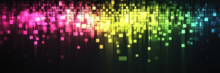 Poster - Glowing mosaic pattern with vibrant colors and pixelated elements creating a dynamic visual display at night. Generative AI