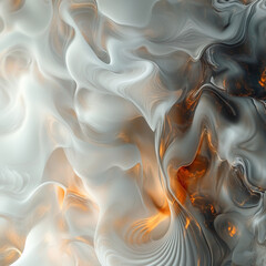 Poster - Dynamic organic forms: flowing liquid streams, coffee swirls, milk textures, delicate light paths; soft color gradients, smoky clouds, bokeh effects, ink abstraction in water