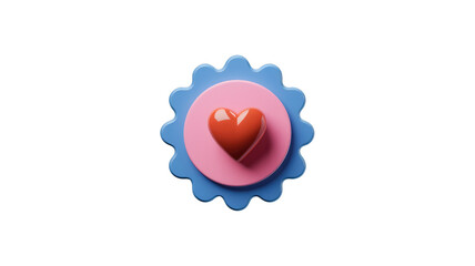 Aufkleber - A 3D rendering of a red heart on a pink and blue circular gear. background removed