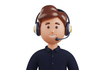Aufkleber - Smiling 3D cartoon customer service agent wearing headset. background removed