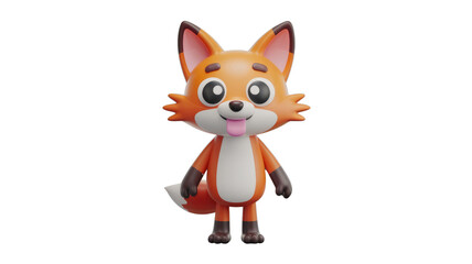 Poster - Cute cartoon fox with big eyes and tongue out, 3D render. background removed
