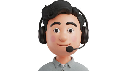 Poster - A 3D cartoon illustration of a friendly male customer service representative wearing a headset. background removed