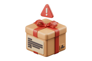 Poster - A 3D rendered image of a gift box with a warning sign, indicating a potential delivery problem. background removed