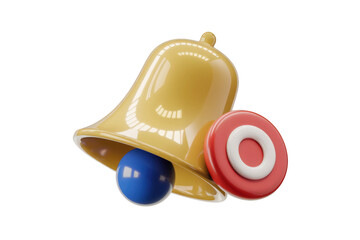 Leinwandbilder - 3D render of a golden bell with blue and red balls, representing notifications or alerts. background removed