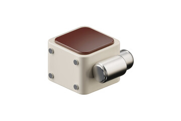 Aufkleber - 3D render of a beige cube with a brown top and a silver cylinder attached. background removed