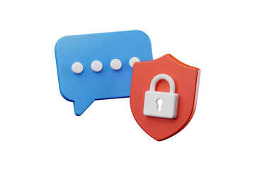 Aufkleber - Secure messaging concept illustrated with 3D render of a speech bubble and a shield with a padlock. background removed