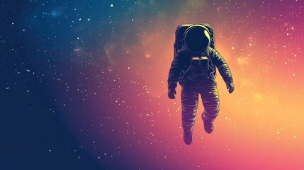 Poster - Astronaut floating in vibrant nebula, cosmic background.