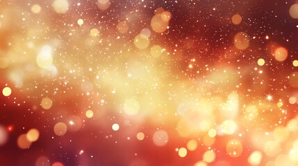 Poster - Glittering golden bokeh background with soft red and yellow hues, creating a vibrant and enchanting atmosphere.