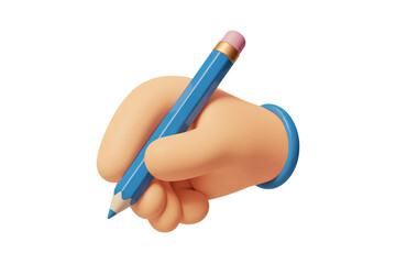 Leinwandbilder - A 3D cartoon hand holding a blue pencil, ready to write or draw. background removed