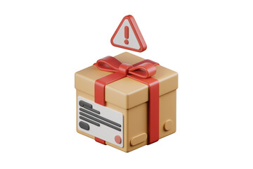 Aufkleber - A 3D render of a gift box with a warning sign, indicating a potential delivery problem. background removed