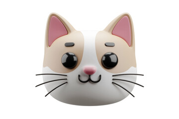 Poster - Adorable 3D cartoon cat face with big eyes and pink ears, expressing happiness. background removed