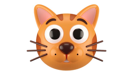 Poster - Adorable 3D cartoon cat face with big eyes and whiskers, expressing a cute emotion. background removed