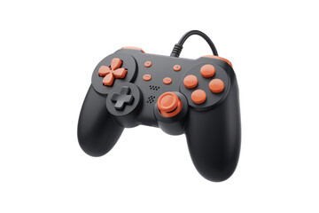 Poster - A black and orange wired gamepad with directional buttons and multiple action buttons. background removed