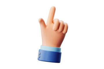 Poster - Cartoon hand with index finger pointing up, 3D render, isolated on transparent background. background removed