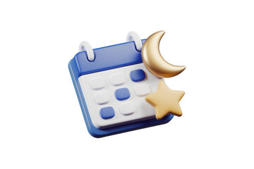 Poster - 3D render of a calendar with a moon and star, symbolizing a nightly schedule or event. background removed