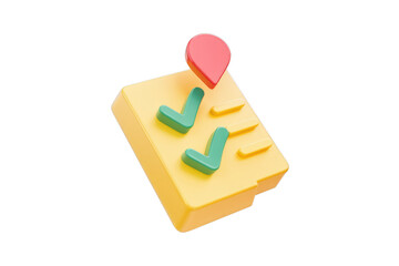 Poster - 3D rendering of a checklist with location pin, signifying completed tasks or location-based achievements. background removed