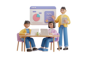 Aufkleber - Teamwork on project, data analysis, progress at 70%, 3D illustration. background removed