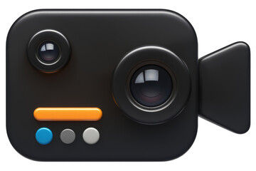 Aufkleber - A 3D rendering of a black camcorder with orange and blue buttons. background removed