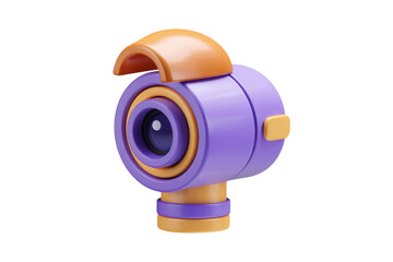 Fototapete - A cute cartoon camera with a purple body and orange accents, perfect for a children's app or game. background removed