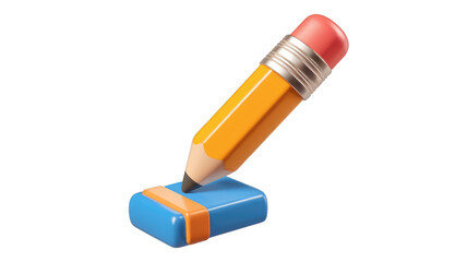 Leinwandbilder - 3D render of a pencil with eraser, positioned above a separate eraser, illustrating writing and editing. background removed