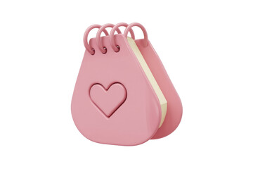 Poster - Pink notepad with heart, spiral binding, blank page, 3D render. background removed