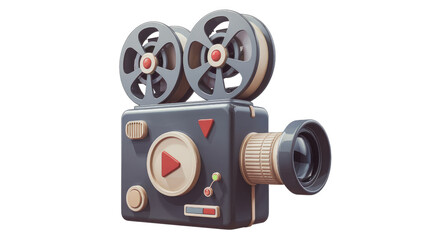 Poster - Vintage movie camera, 3D rendered illustration, nostalgic film reel. background removed