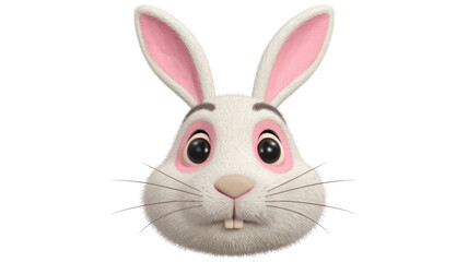 Poster - Adorable 3D rendering of a white rabbit's face with pink ears and cheeks. background removed