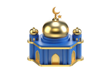 Aufkleber - A 3D rendering of a stylized blue and gold mosque, perfect for Islamic celebrations and designs. background removed