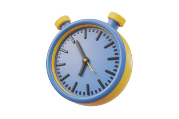 Fototapete - A 3D rendered cartoon stopwatch showing the time.  Fun, vibrant design. background removed