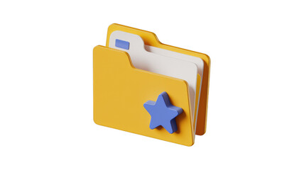 Leinwandbilder - 3D render of a yellow folder icon with a blue star, signifying important files. background removed