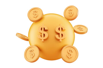 Aufkleber - Orange sphere with dollar signs and coins orbiting it, representing financial growth and wealth. background removed