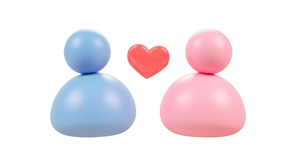 Poster - A 3D render of two figures, one blue and one pink, with a heart between them, symbolizing love and relationships. background removed