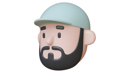 Fototapete - 3D render of a bearded man's head wearing a light blue cap. background removed