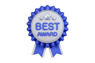Poster - 3D rendered blue rosette award with silver stars, reads 'Best Award'. background removed