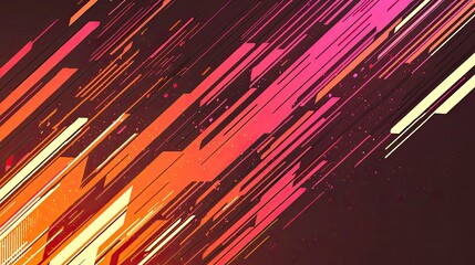 Fototapete - Abstract background with dynamic, diagonal lines in shades of orange, pink, and red on a dark background.