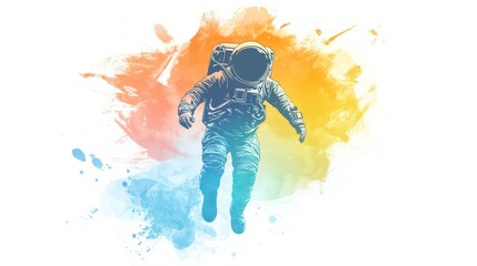 Poster - Astronaut in vibrant watercolor splash, space exploration concept.